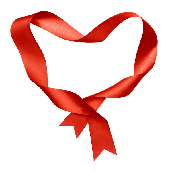 Červené srdce tvar rámu z kroucené hedvábnou stužkou — Stock fotografie