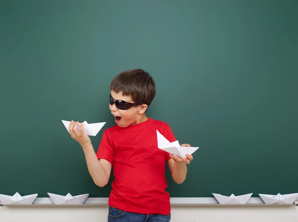 Boy near school board — Stock Photo, Image