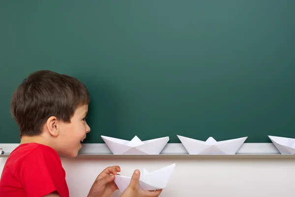 Boy near school board — Stock Photo, Image