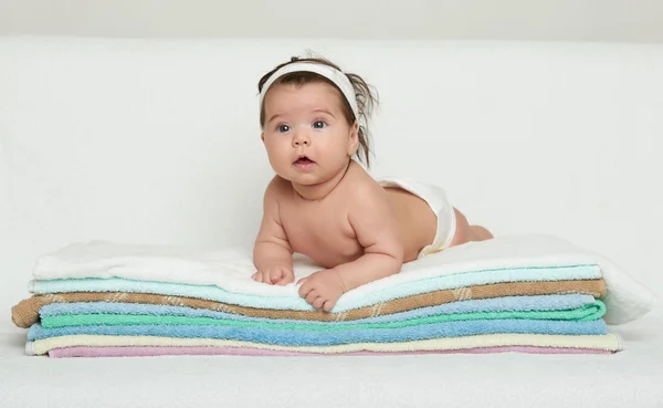 Happy baby on towel — Stock Photo, Image