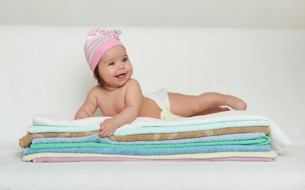 Happy baby on towel — Stock Photo, Image