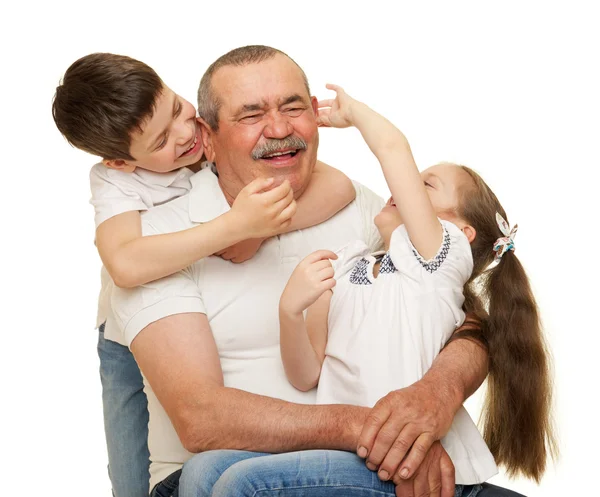 Grandfather and grandchildren portrait studio shoot — Stock Photo, Image
