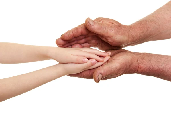 Child and old man hands — Stock Photo, Image