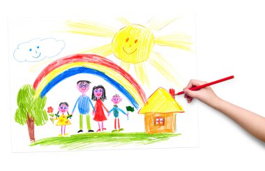 Çocuk el kalem ile bir resim çizmek