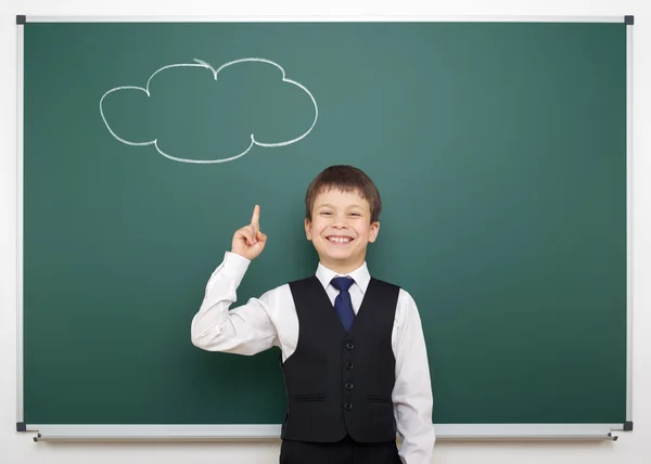 School boy with painted cloud having idea — Stock Photo, Image