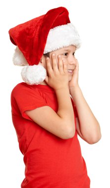 Kış tatil Noel kavramı - santa şapka portre izole beyaz çocuk