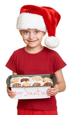 Çerezler - kış tatil Noel kavramı ile Noel Baba şapkalı kız