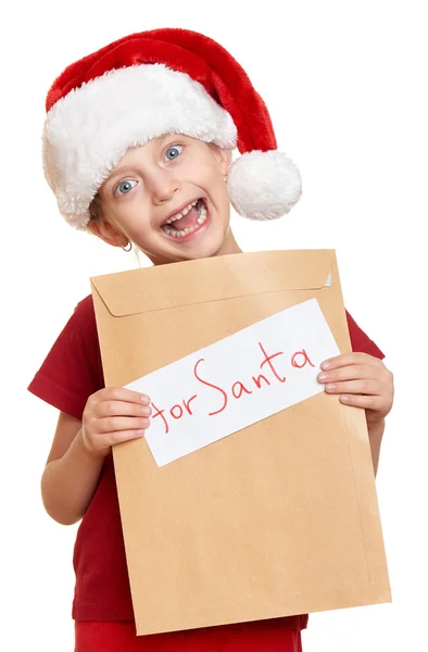 Fille en chapeau rouge avec lettre au Père Noël - concept de Noël vacances d'hiver — Photo