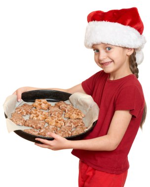 Çerezler - kış tatil Noel kavramı ile Noel Baba şapkalı kız