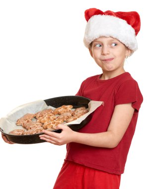 Çerezler - kış tatil Noel kavramı ile Noel Baba şapkalı kız