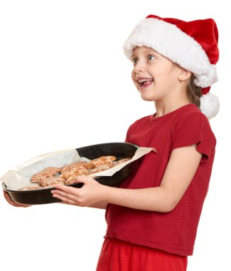 Çerezler - kış tatil Noel kavramı ile Noel Baba şapkalı kız