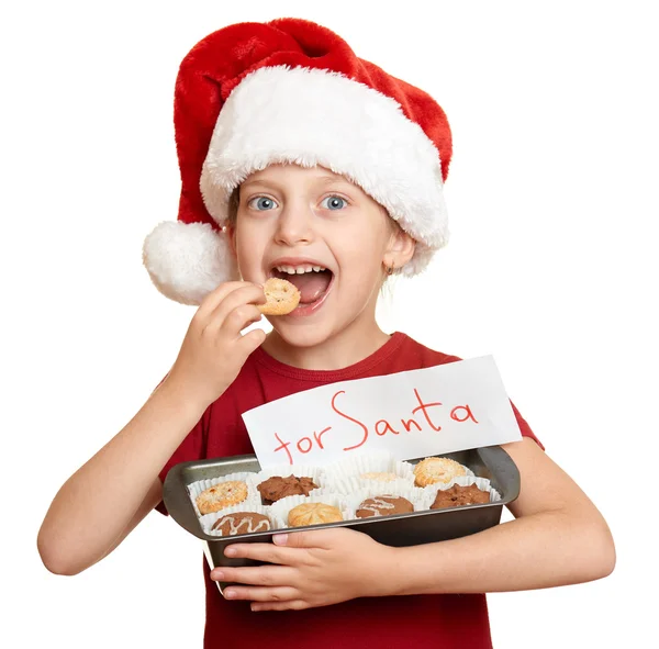 Noel Baba şapkalı kız yemek tanımlama bilgileri - kış tatil Noel kavramı