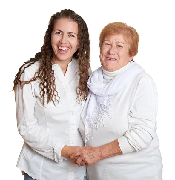 Girl and grandmother on white portrait, happy family concept — Stock Photo, Image