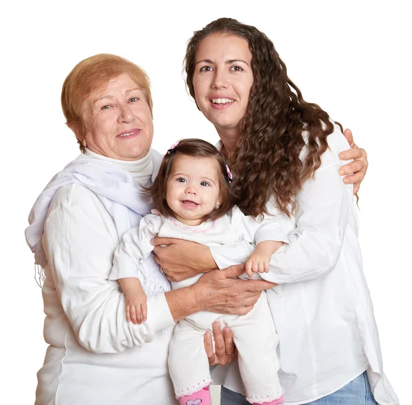 Grandmother, daughter and granddaughter on white portrait, happy family concept — Stock Photo, Image