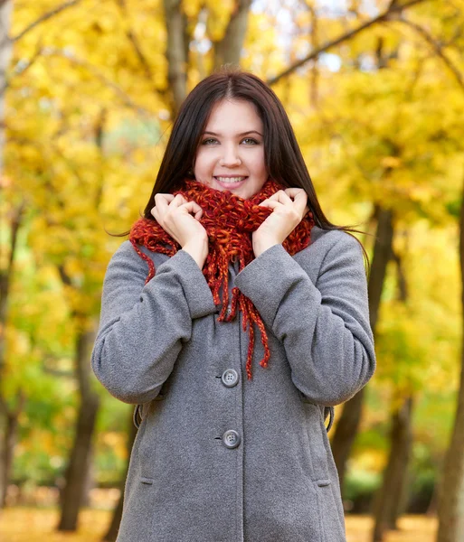 Girl portrait in yellow city park, fall season — Stock Photo, Image