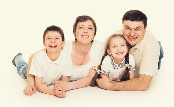 Happy family on white — Stock Photo, Image