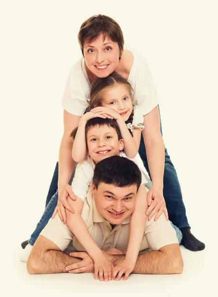 Família feliz no branco — Fotografia de Stock