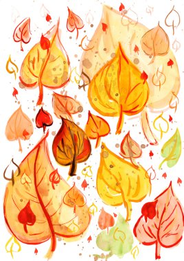 arka plan, kağıt üzerine suluboya boya sonbahar yaprakları