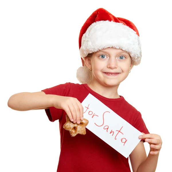 Κορίτσι με το καπέλο santa με τα cookies - χειμερινών διακοπών Χριστουγέννων έννοια — Φωτογραφία Αρχείου