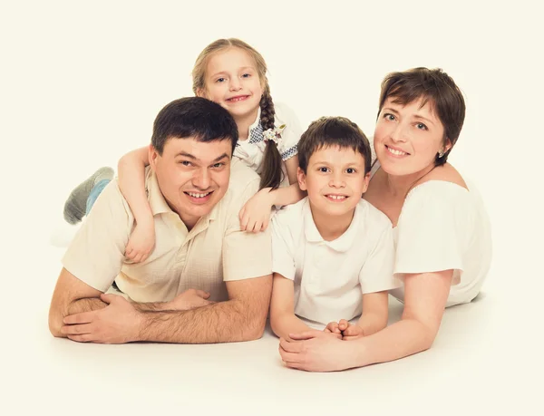 Família feliz no branco — Fotografia de Stock