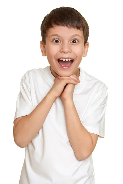 Grimacing face boy portrait, teenager closeup — Stock Photo, Image