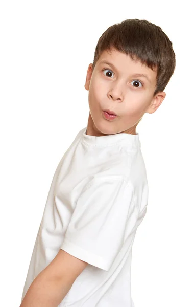 Grimacing face boy portrait, teenager closeup — Stock Photo, Image