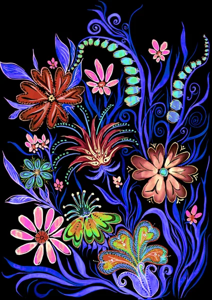 Kwiat tło na czarno - akwarela malarstwo na papierze — Zdjęcie stockowe