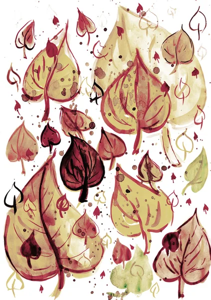 Autumn leaves background, watercolor paint on paper — Stock Photo, Image