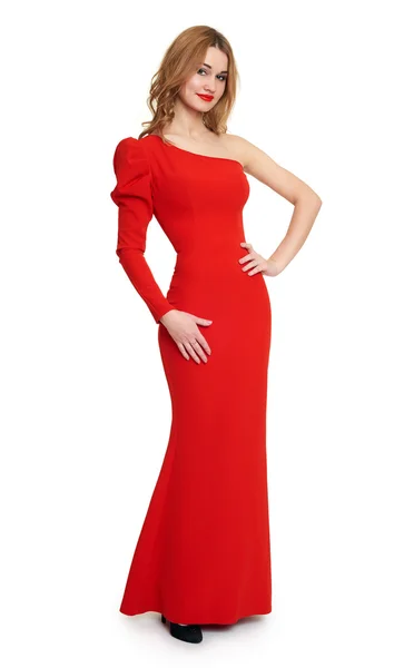 Dama de vestido rojo. fondo blanco — Foto de Stock