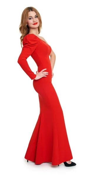 Dama de vestido rojo. fondo blanco — Foto de Stock