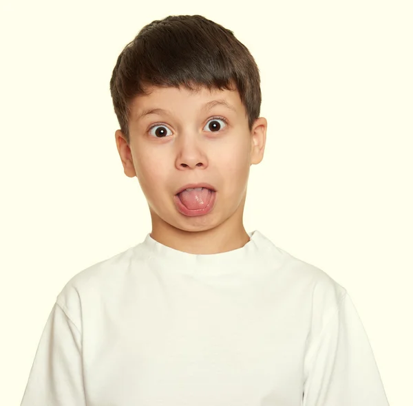 Grimacing face boy portrait, teenager closeup — Stock Photo, Image