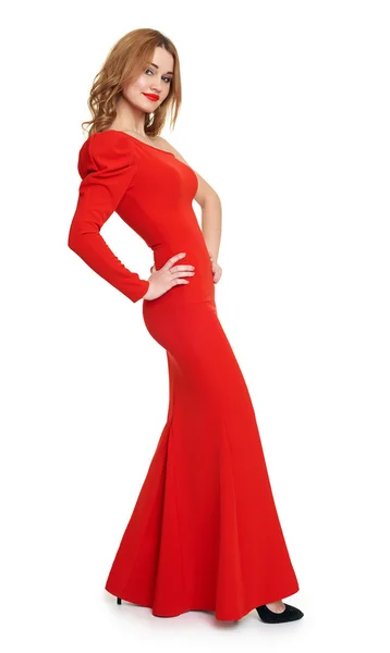 Dame im roten Kleid. weißer Hintergrund — Stockfoto