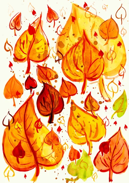 Őszi levelek háttér, akvarell festék a papír — Stock Fotó