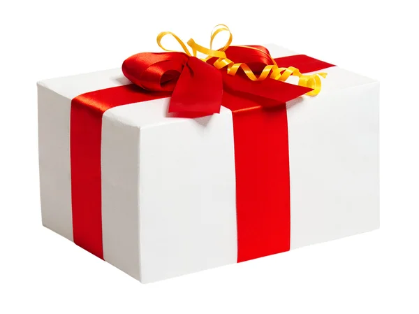 Gift box with ribbon and bow on white background — Stock Photo, Image