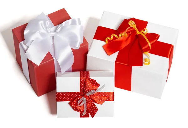 Gifts boxes with ribbon and bow on white background — Stock Photo, Image