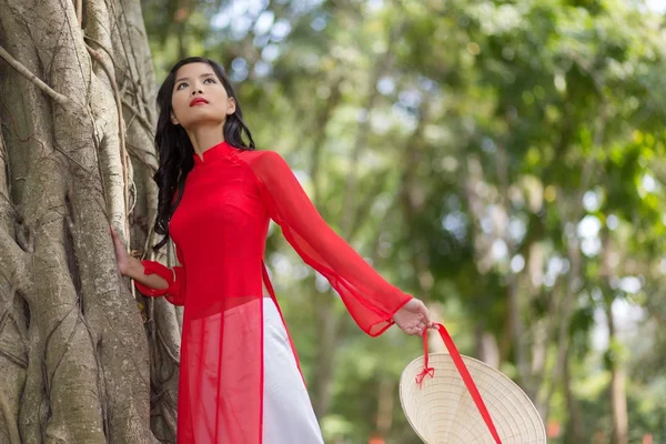 Attraktiv ung asiatisk kvinna i traditionell klädsel — Stockfoto