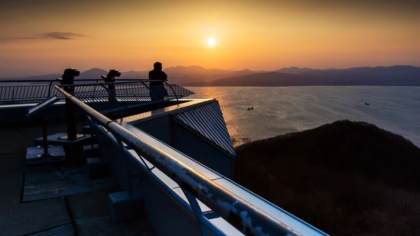 Silhouette sunset scenic from Mt. Hakodate — Stock Photo, Image