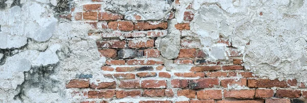 Parede Tijolo Vermelho Grunge Velho Com Fundo Bandeira Estuque Bege — Fotografia de Stock