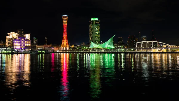 Nachtlandschap Haven Van Kobe Met Licht Toren Japan Beroemde Reisbestemming — Stockfoto