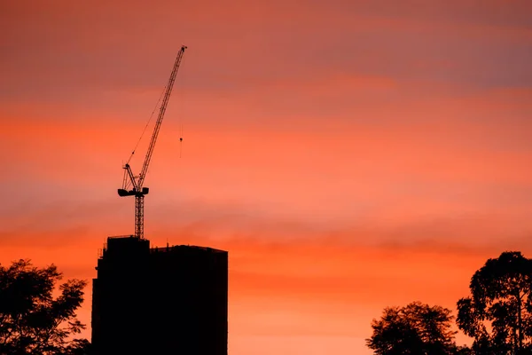 Silhouette Crane Building Construction Site Twilight Sky Dusk Construction Real — Stock Photo, Image