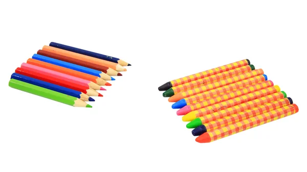 Colorful crayons and pencils isolated on white — Stock Photo, Image