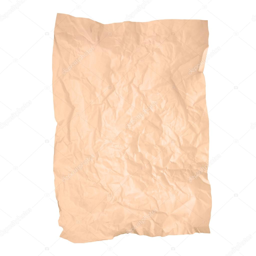 Old wrinkled paper texture isolated on white background