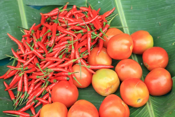 Thai Red Chili Peppers dan tomat — Stok Foto