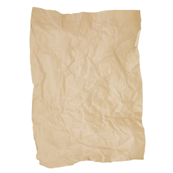Мятая коричневая бумага, изолированная на белом — стоковое фото