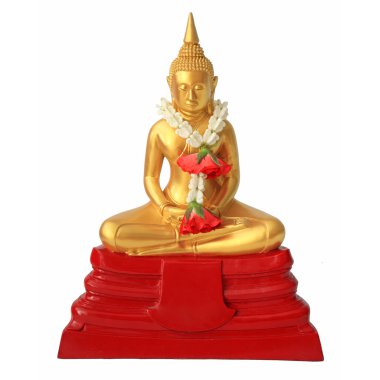 Beyaz izole garland ile altın Buddha statue