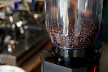 Kahve çekirdekleri öğütücüde