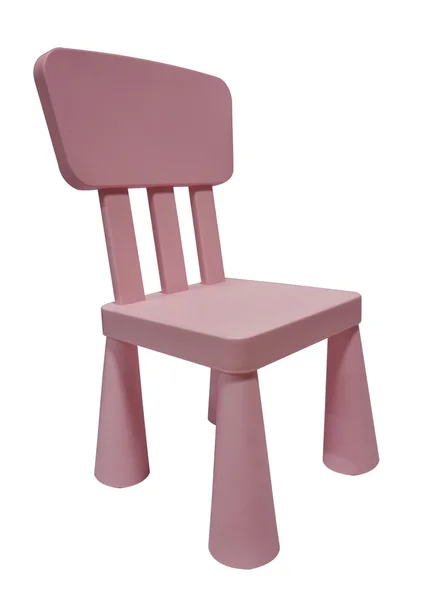 Дети розовый пластиковый стул изолирован на белом — стоковое фото