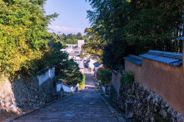 Iconic Kanjoba no Saka yamacında korunmuş Kitsuki kasabası ve kale manzaralı, Oita ili, Kyushu, Japonya. Kyushu 'nun doğusunu gezmek için ünlü bir seyahat yeri..