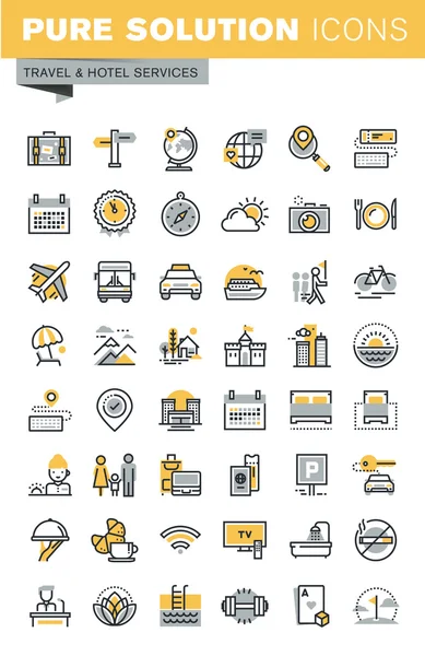 Conjunto de iconos de viaje de línea delgada vector moderno — Vector de stock