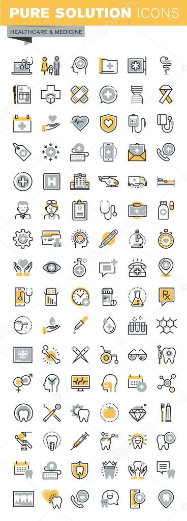 Set of modern vector thin line healthcare and medicine icons. Modern vector logo pictogram and infographic design elements collection. Outline icon collection for website and app design.